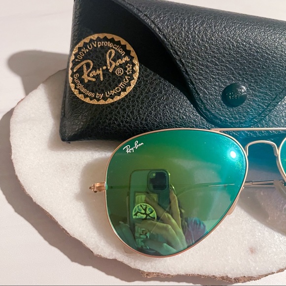 Ray-Ban Aviator Green Flash Lenses Gold Frame - Picture 2 of 7